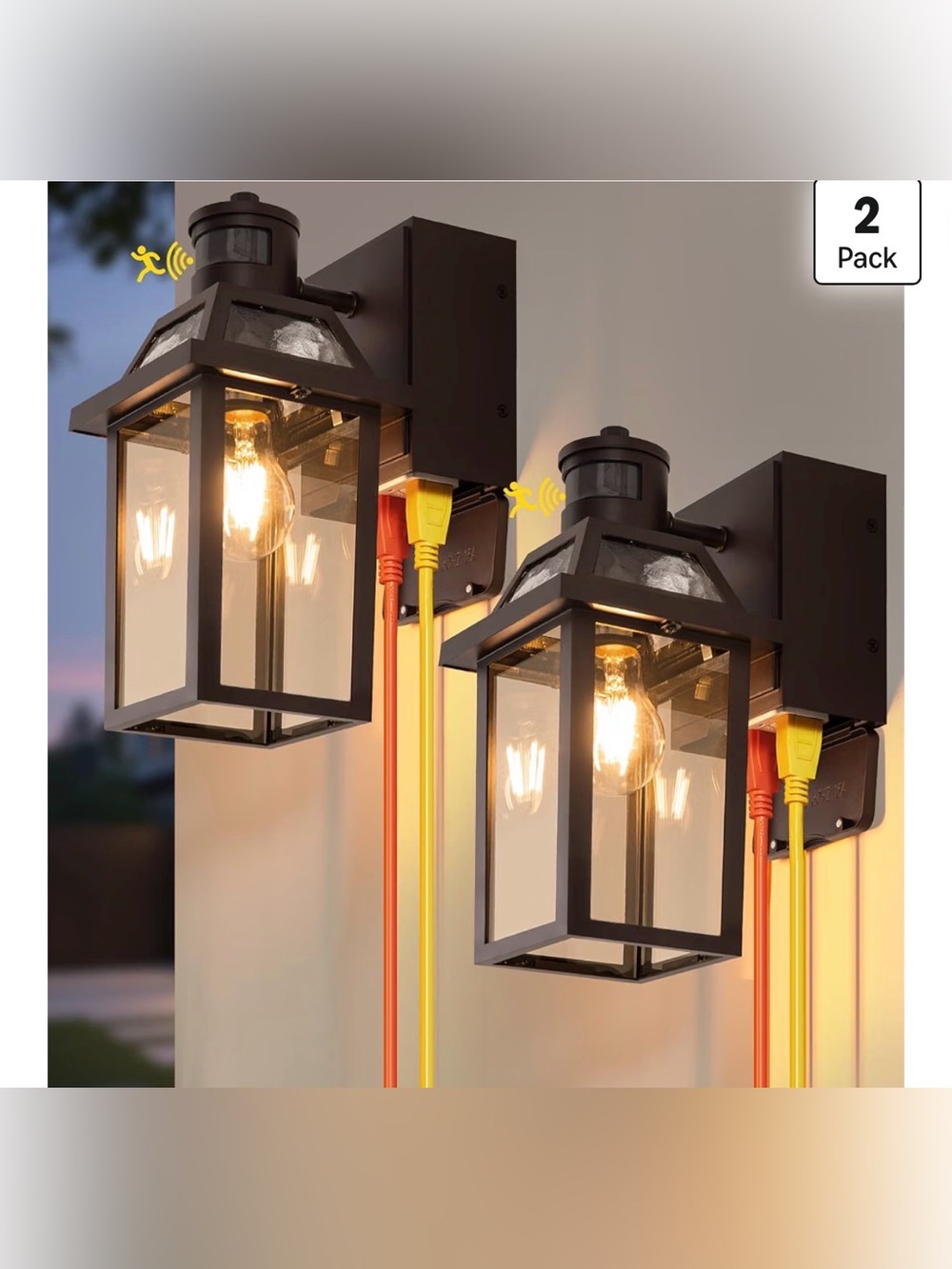 Set of 2 Porch Lights with GFCI Outlet, Dusk to Dawn Motion Sensor Outdoor